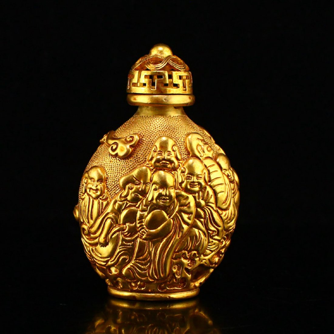 Vintage Gilt Gold Red Copper Buddha Figure Snuff Bottle (1 of 6)