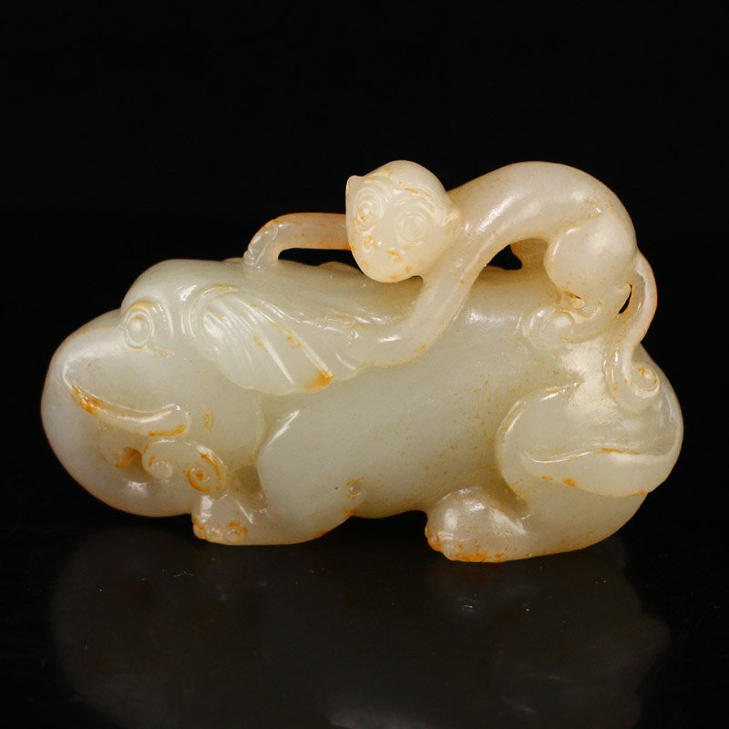 Superb Chinese Hetian Jade Elephant & Monkey Pendant (1 of 7)