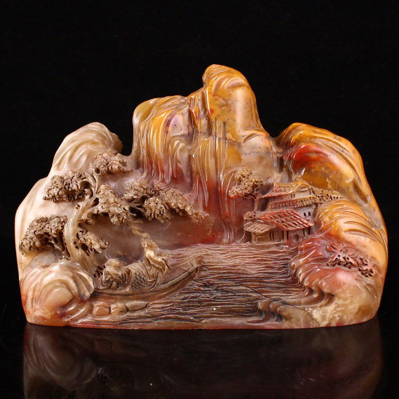 Vintage Chinese Shoushan Stone Sages In The Boat Statue (1 of 7)