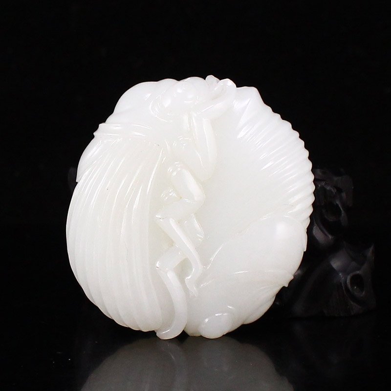 Superb Chinese White Hetian Jade Double Cicada Pendant (1 of 6)