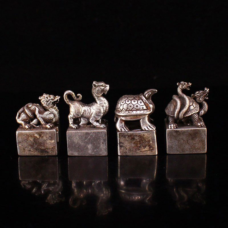 A Set 4 Vintage Chinese Silver Divine Beast Seals (1 of 17)