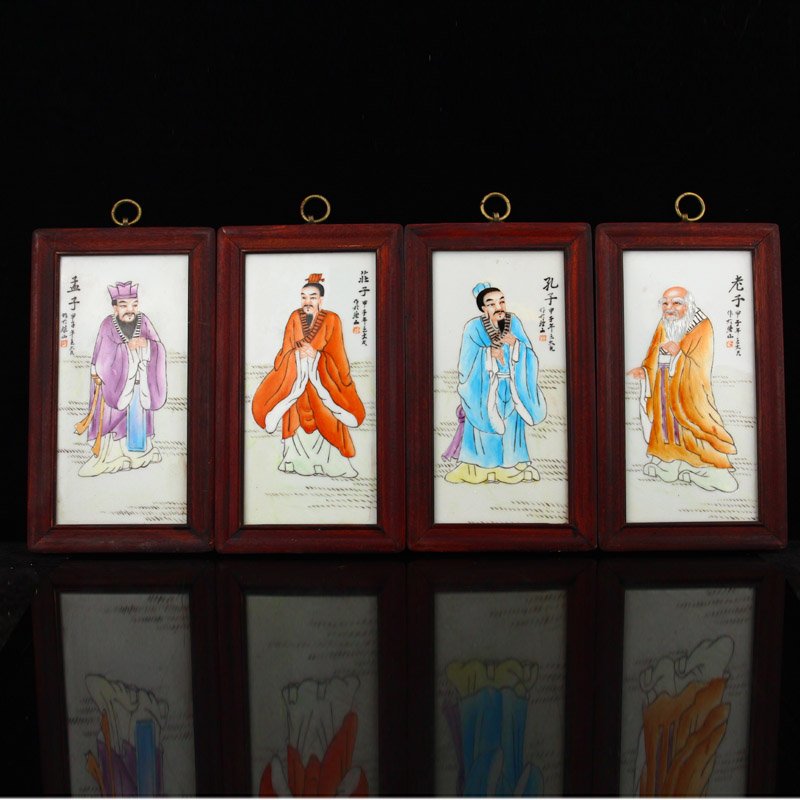 A Set Famille Rose Sage Porcelain Plaque Painting (1 of 8)