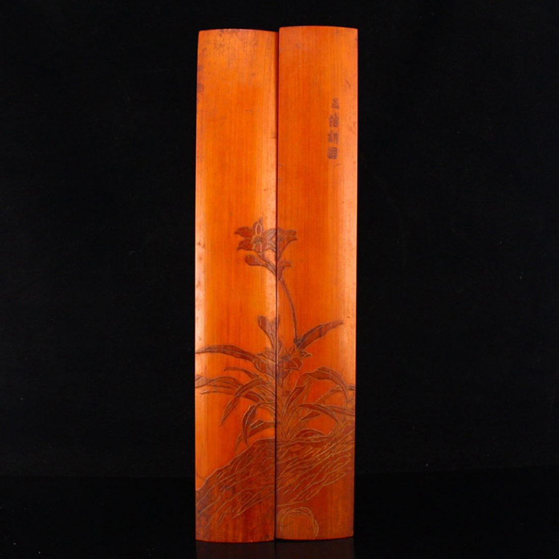 A Pair Zitan Wood Inlay Bamboo Paperweights (1 of 7)