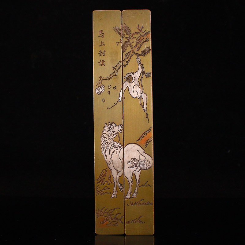 Pair Chinese White Copper Horse & Monkey Paperweights (1 of 7)