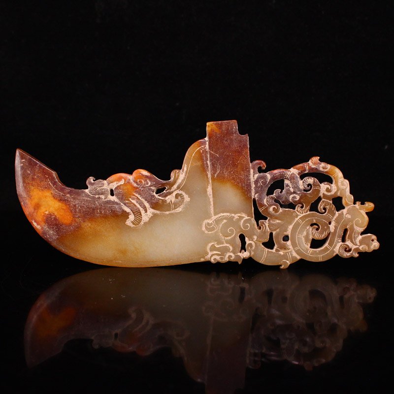 Openwork Chinese Hetian Jade Chi Dragon Knife Statue (1 of 8)