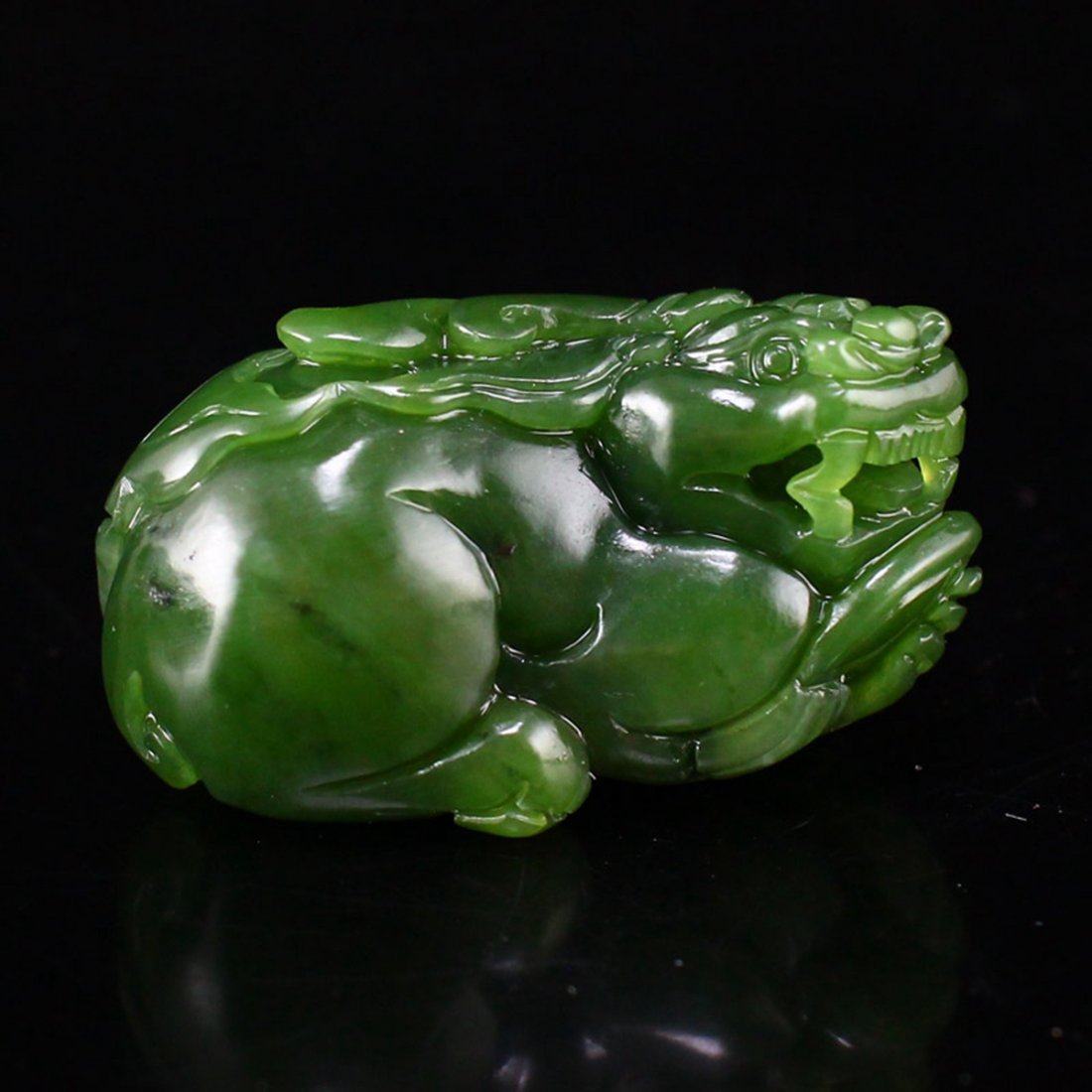 Chinese Green Hetian Jade Pixiu Pendant w Certificate (1 of 9)