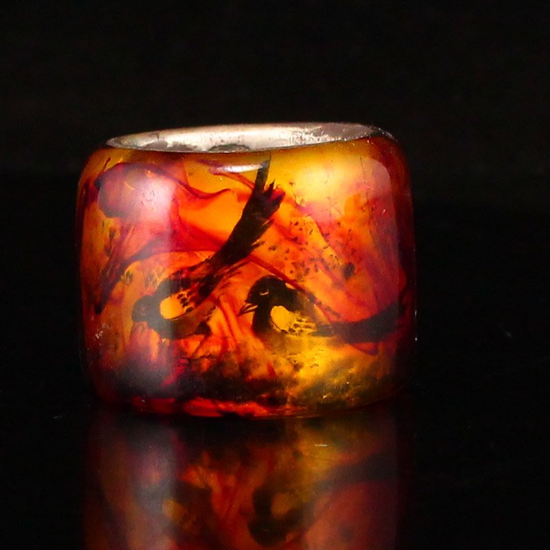 Vintage Pure Silver Inlay Amber Thumb Ring (1 of 7)
