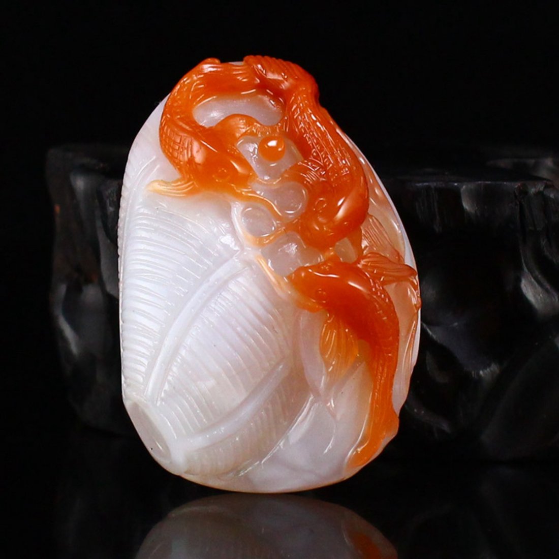 Chinese Natural Agate Carved Three Fish Pendant (1 of 7)