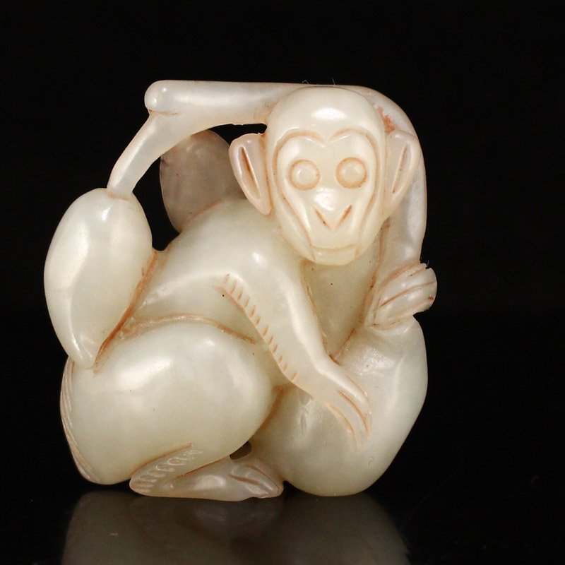 Vintage Chinese Hetian Jade Monkey & Peach Pendant (1 of 6)