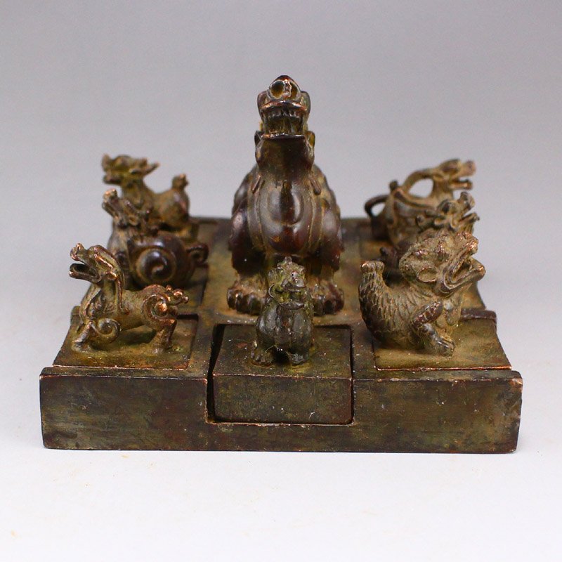 A Set Vintage Chinese Bronze Divine Beast Seals (1 of 11)