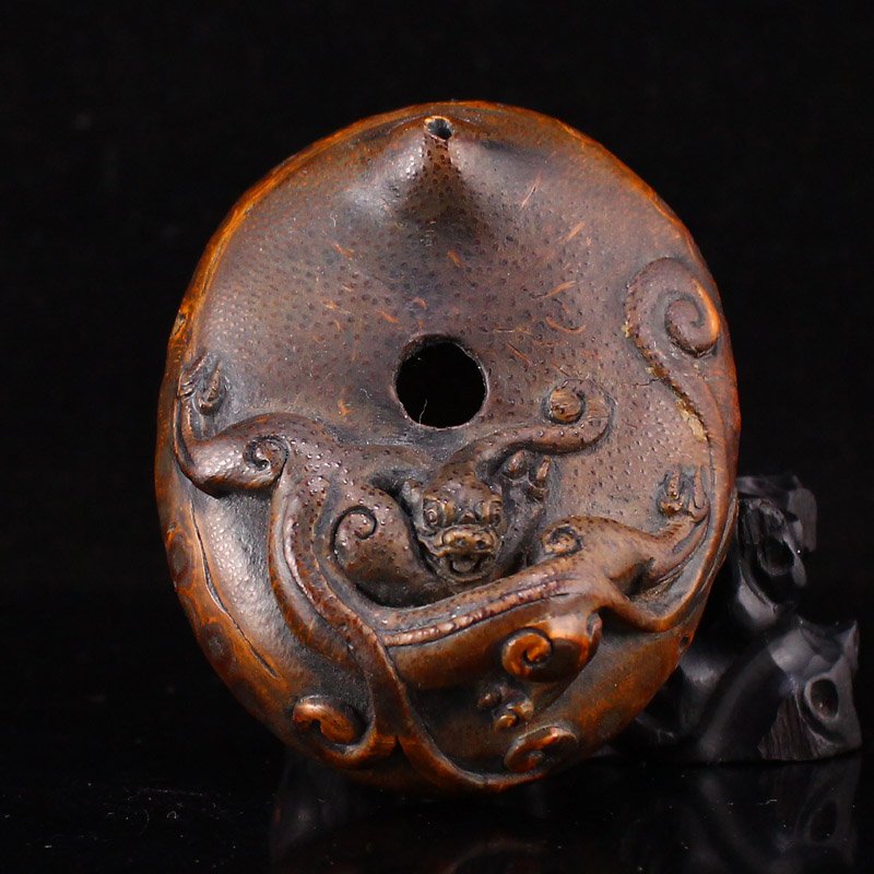 Vintgae Chinese Bamboo Root Carved Chi Dragon Ink Pot (1 of 10)