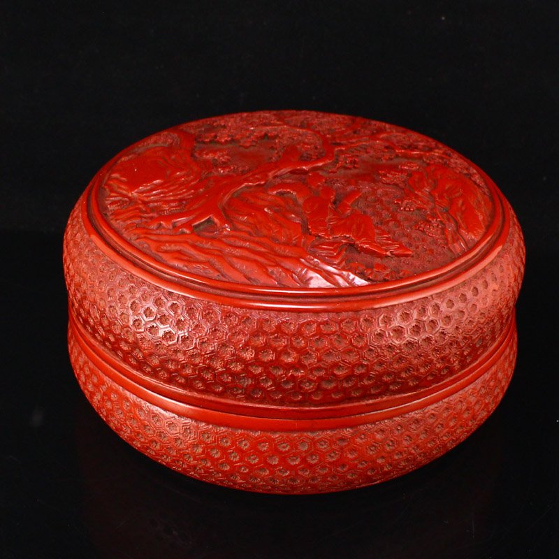 Vintage Chinese Low Relief Red Lacquerware Jewelry Box (1 of 10)