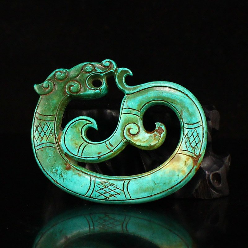 Vintage Turquoise Carved Dragon Pendant (1 of 6)