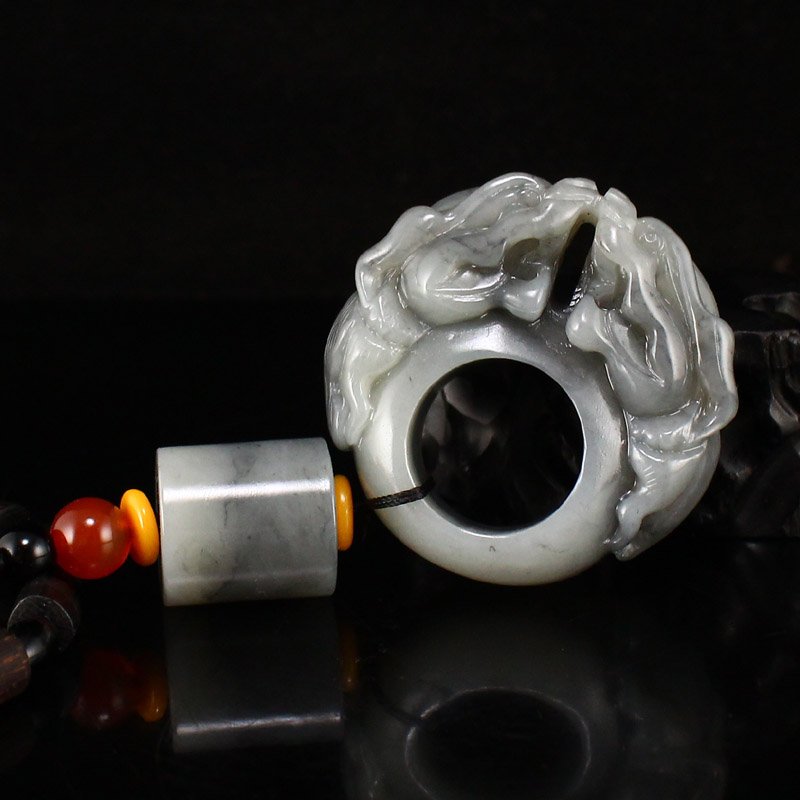 Natural Hetian Jade Double Dragon Pendant (1 of 7)