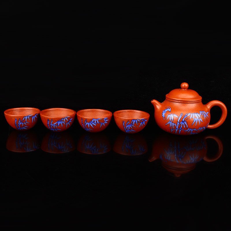Set Blue Enamel Yixing Zisha Clay Teapot & Cups (1 of 10)