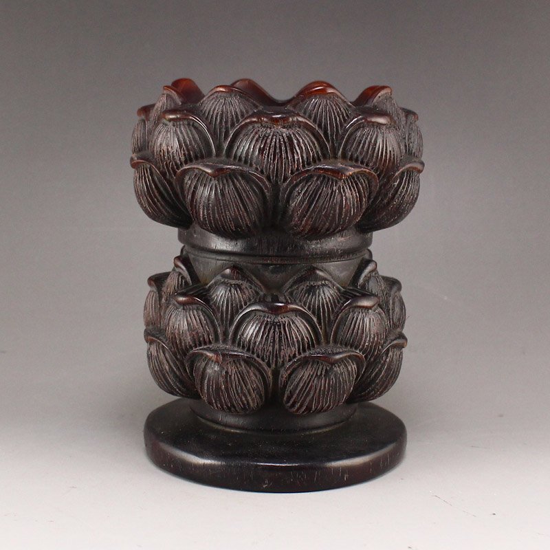 Vintage Chinese Ox Horn Lotus Flower Candlestick (1 of 7)