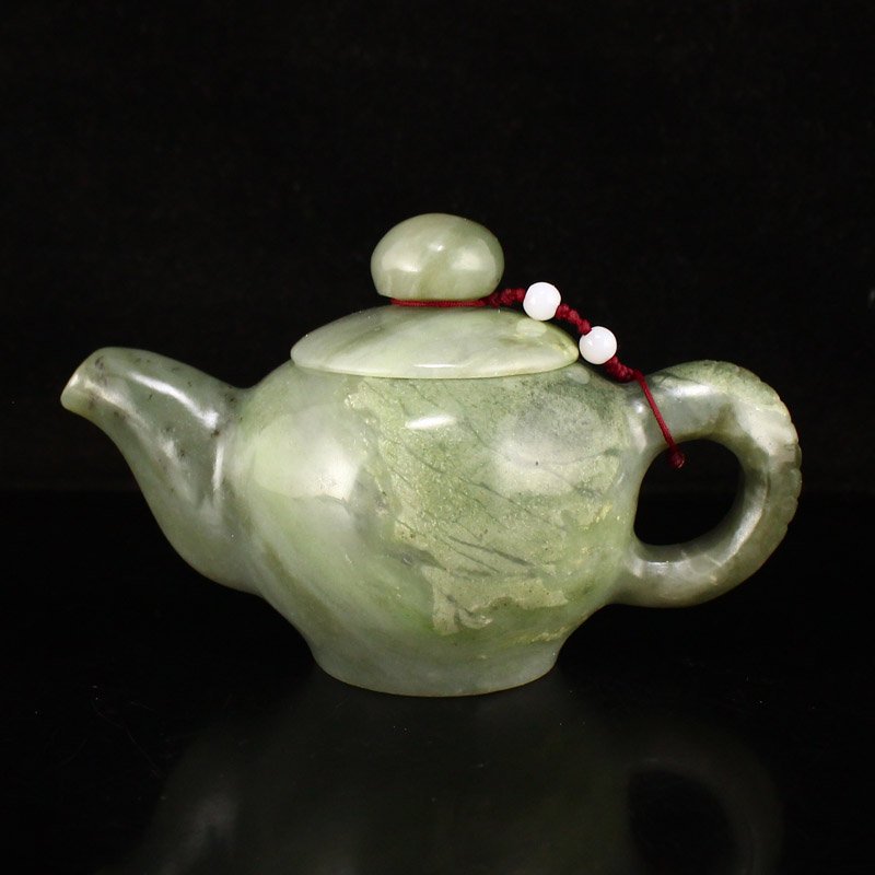Chinese Natural Hetian Jade Teapot w Certificate (1 of 8)