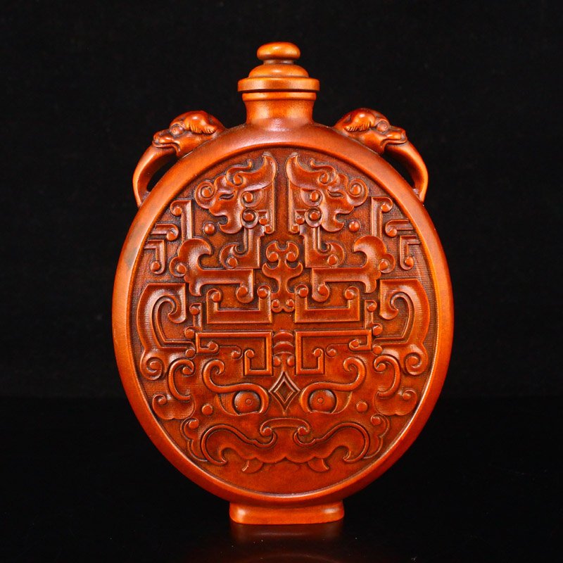 Boxwood Wood Carved Double Ears Snuff Bottle (1 of 8)