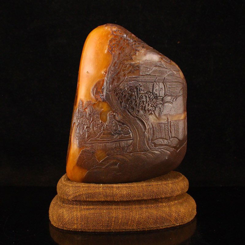 Qing Dy Black Skin Tianhuang Stone Low Relief Statue (1 of 10)