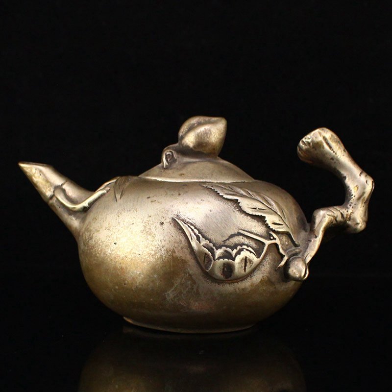 Vintage Chinese White Copper Peach Teapot (1 of 7)