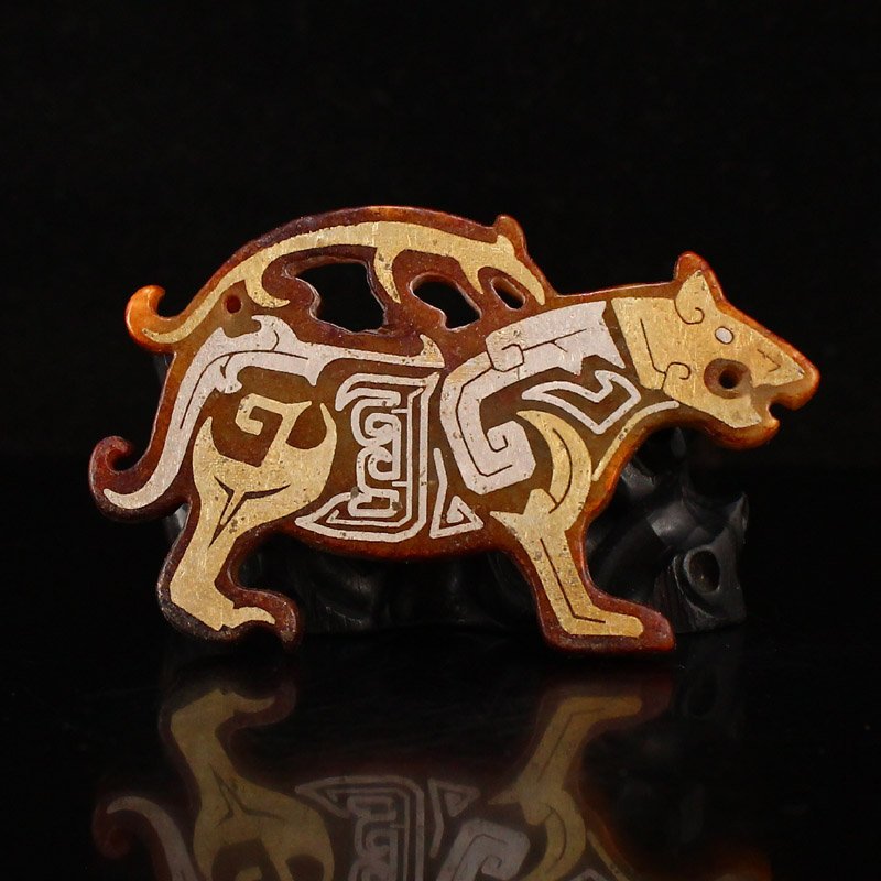 Openwork Vintage Gilt Gold Hetian Jade Beast Pendant (1 of 6)