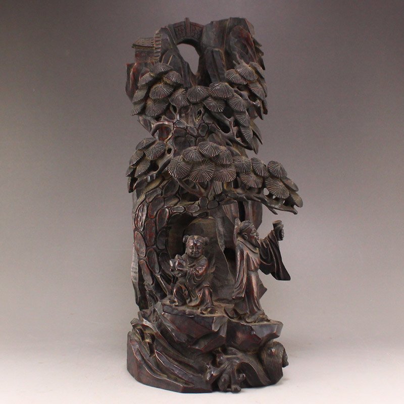 Openwork Qing Dy Zitan Wood Pine Tree Figure Statue (1 of 8)