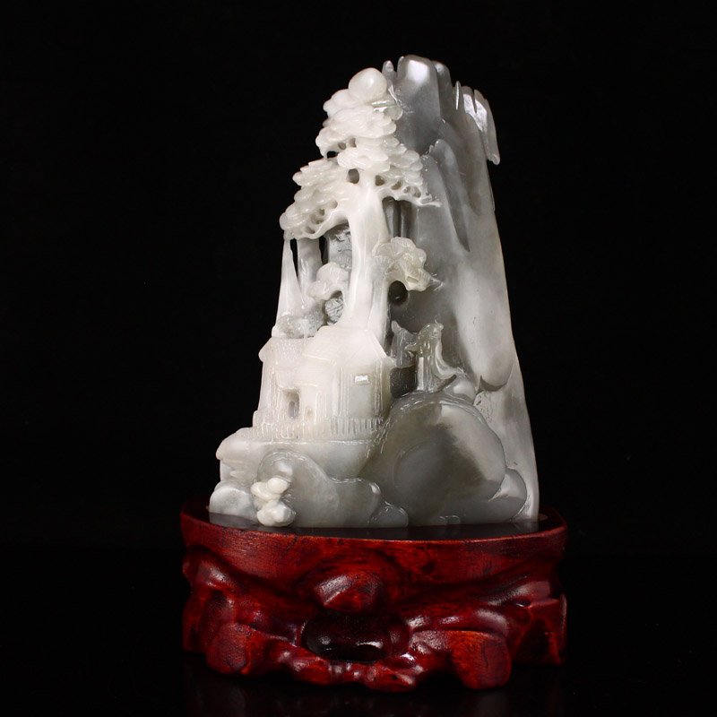 Chinese Hetian Jade Pine Tree Figure Statue (1 of 8)