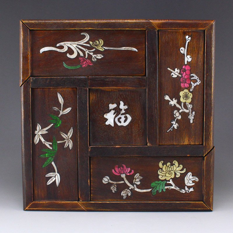 Vintage Chinese Zitan Wood Inlay Shell Jewelry Box (1 of 7)