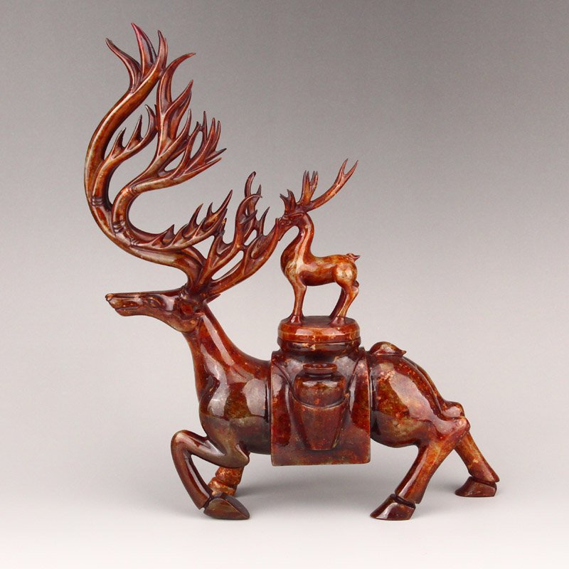 Superb Chinese Hetian Jade Lucky Double Deer Statue (1 of 12)