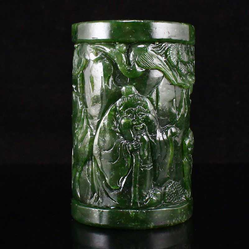Qing Dy Hetian Jade Figure & Crane Brush Pot (1 of 9)