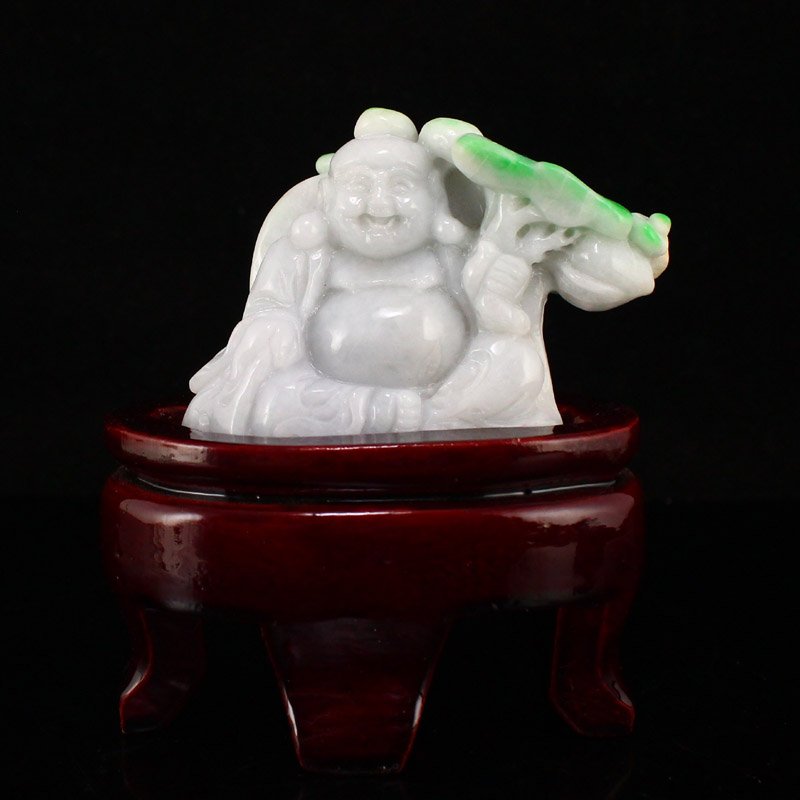 Hand Carved Natural Jadeite Laughing Buddha Statue (1 of 6)
