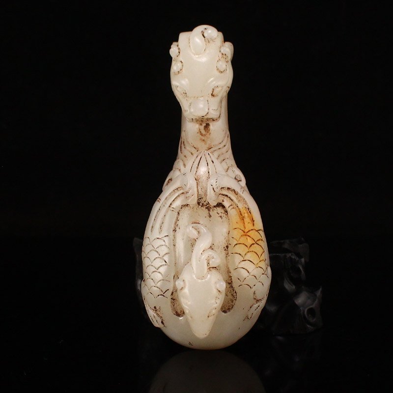 Chinese Hetian Jade Chi Dragon & Phoenix Belt Buckle (1 of 7)