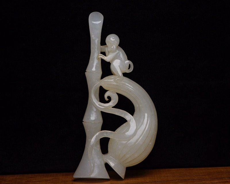 Chinese Hetian Jade Lucky Monkey & Bamboo Pendant (1 of 9)