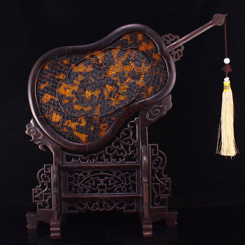 Zitan Wood & Tortoiseshell Palm-leaf Fan Shape Screen (1 of 8)