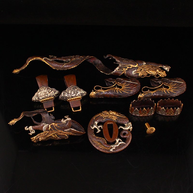 Set Gilt Gold Red Copper Japanese Sword Ornaments (1 of 20)