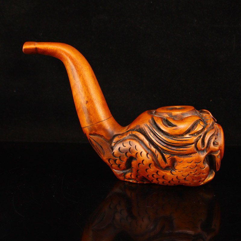 Vintage Chinese Boxwood Wood Beast Head Tobacco Pipe (1 of 6)