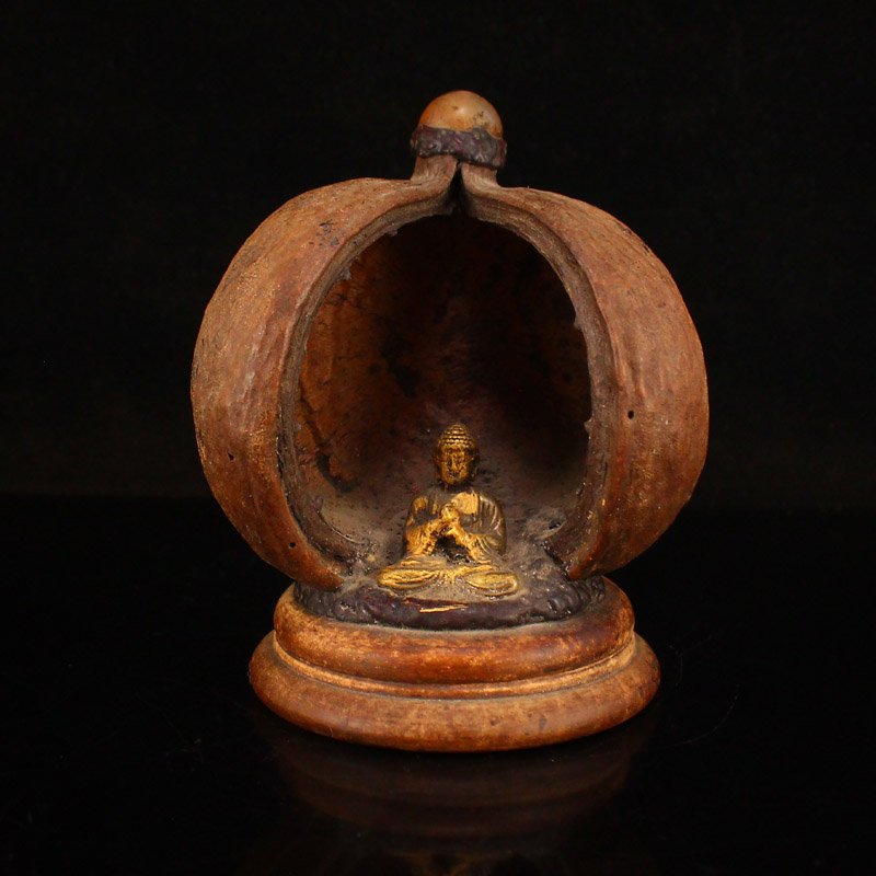 Vintage Gilt Gold Red Copper Siddhartha Buddha Statue (1 of 7)