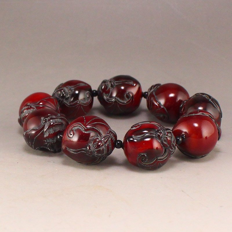 Vintage Chinese OX Horn Carved Bat Beads Bracelet (1 of 6)