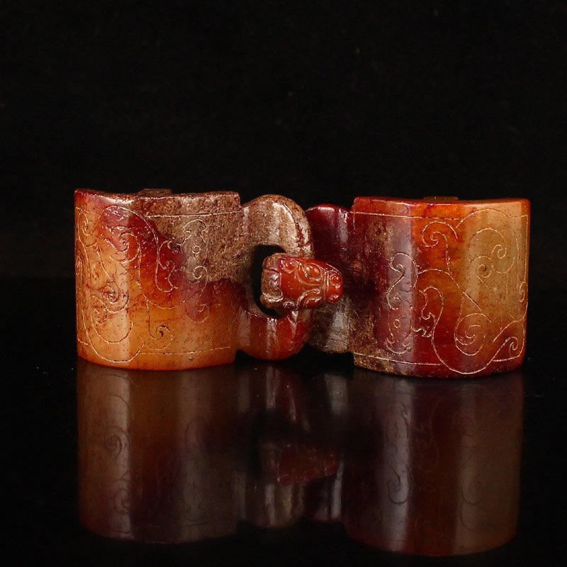 Vintage Chinese Hetian Jade Double Dragon Belt Buckle (1 of 7)