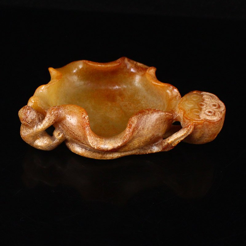 Vintage Hetian Jade Lotus Leaf Shape Brush Washer (1 of 6)