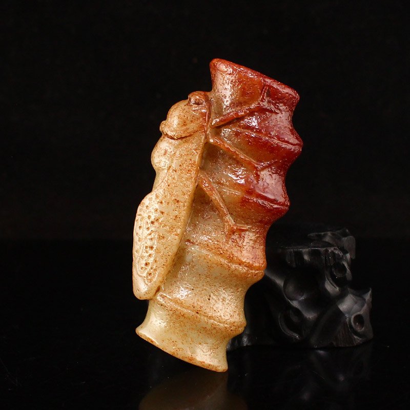 Hand Carved Vintage Hetain Jade Bamboo & Cicada Pendant (1 of 6)