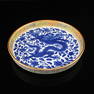 Gilt Edge Blue and White Porcelain Dragon Design Plate