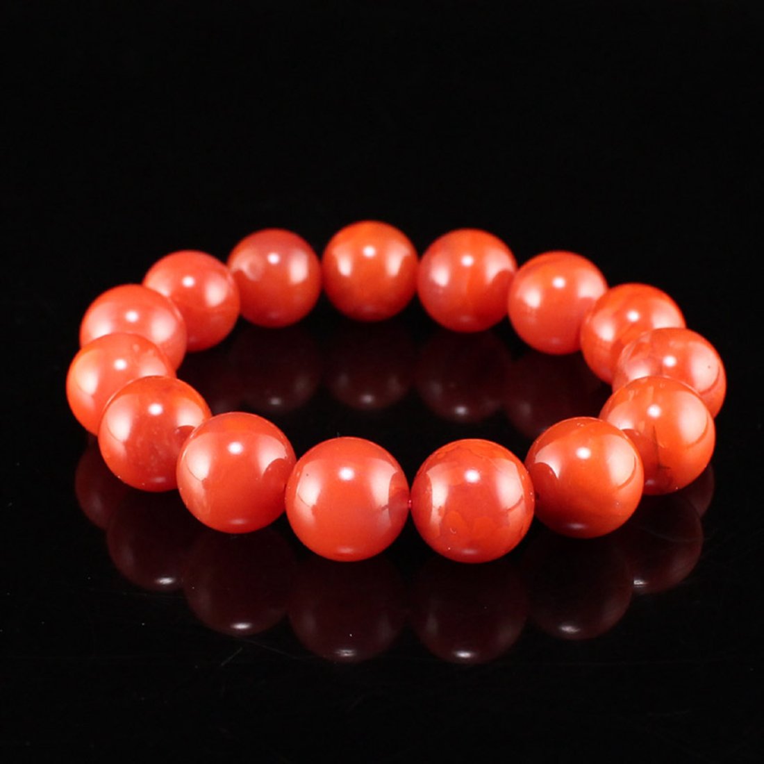 15 MM Chinese Nanhong Agate Beads Bracelet (1 of 7)