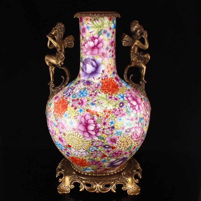 Inlaying Copper Edge Famille Rose Porcelain Vase (1 of 12)