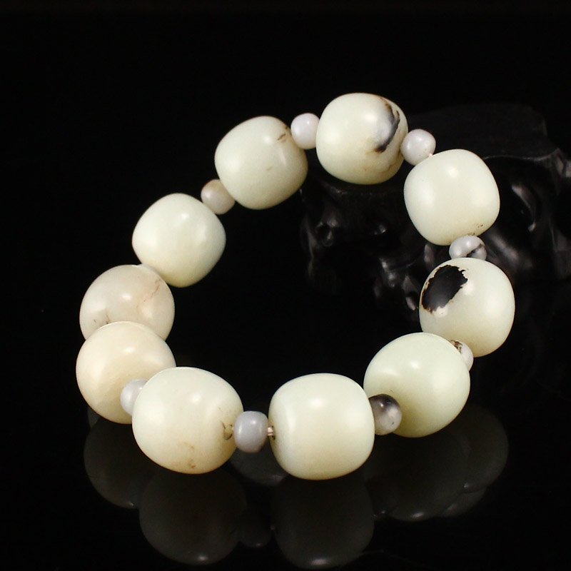 Chinese White Hetian Jade Beads Bracelet (1 of 8)