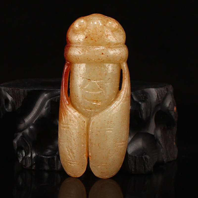 Vintage Hand Carved Chinese Hetian Jade Cicada Pendant (1 of 6)