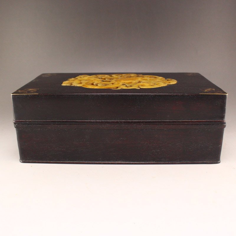 Zitan Wood Inlay Jade Dragon Phoenix Jewelry Box (1 of 8)