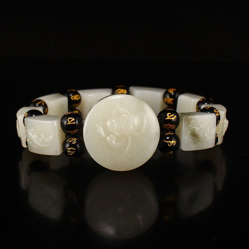 Hetian Jade Flowers & Fish Beads Bracelet (1 of 7)