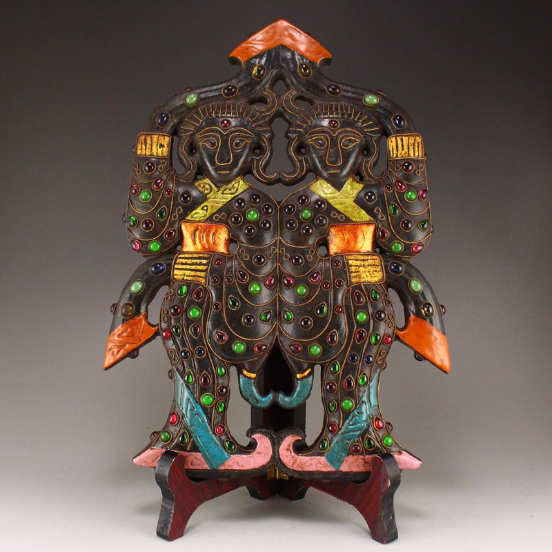 Vintage Jade Inlay Gold Wire & Gem Figure Statue (1 of 10)