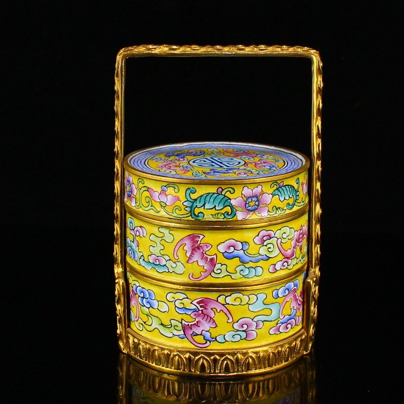 Chinese Gilt Gold Red Copper Enamel Food Box Statue (1 of 8)